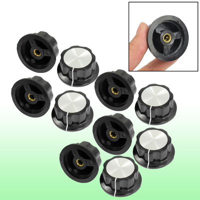 Harfington Uxcell 10 Pcs Black Silver Tone 36mm Top Rotary Knobs for 6mm Dia. Shaft Potentiometer