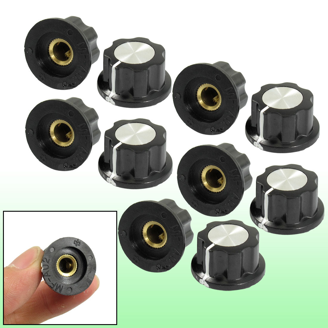 uxcell Uxcell 10 Pcs Black Silver Tone 19mm Top Rotary Knobs for 6mm Dia. Shaft Potentiometer
