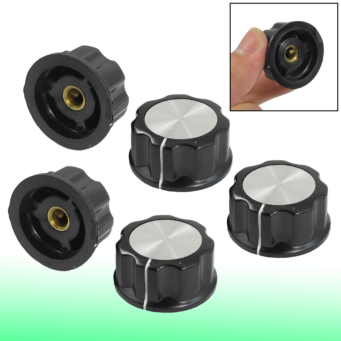 uxcell Uxcell 5 Pcs Black Silver Tone 30mm Top Rotary Knobs for 6mm Dia. Shaft Potentiometer