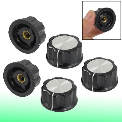 Harfington Uxcell 5 Pcs Black Silver Tone 30mm Top Rotary Knobs for 6mm Dia. Shaft Potentiometer