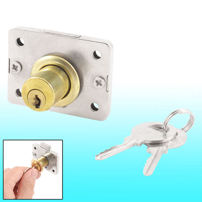Harfington Uxcell Metal Mounting Plate Gold Tone Cylinder Head Furniture Drawer Lock w 2 Keys
