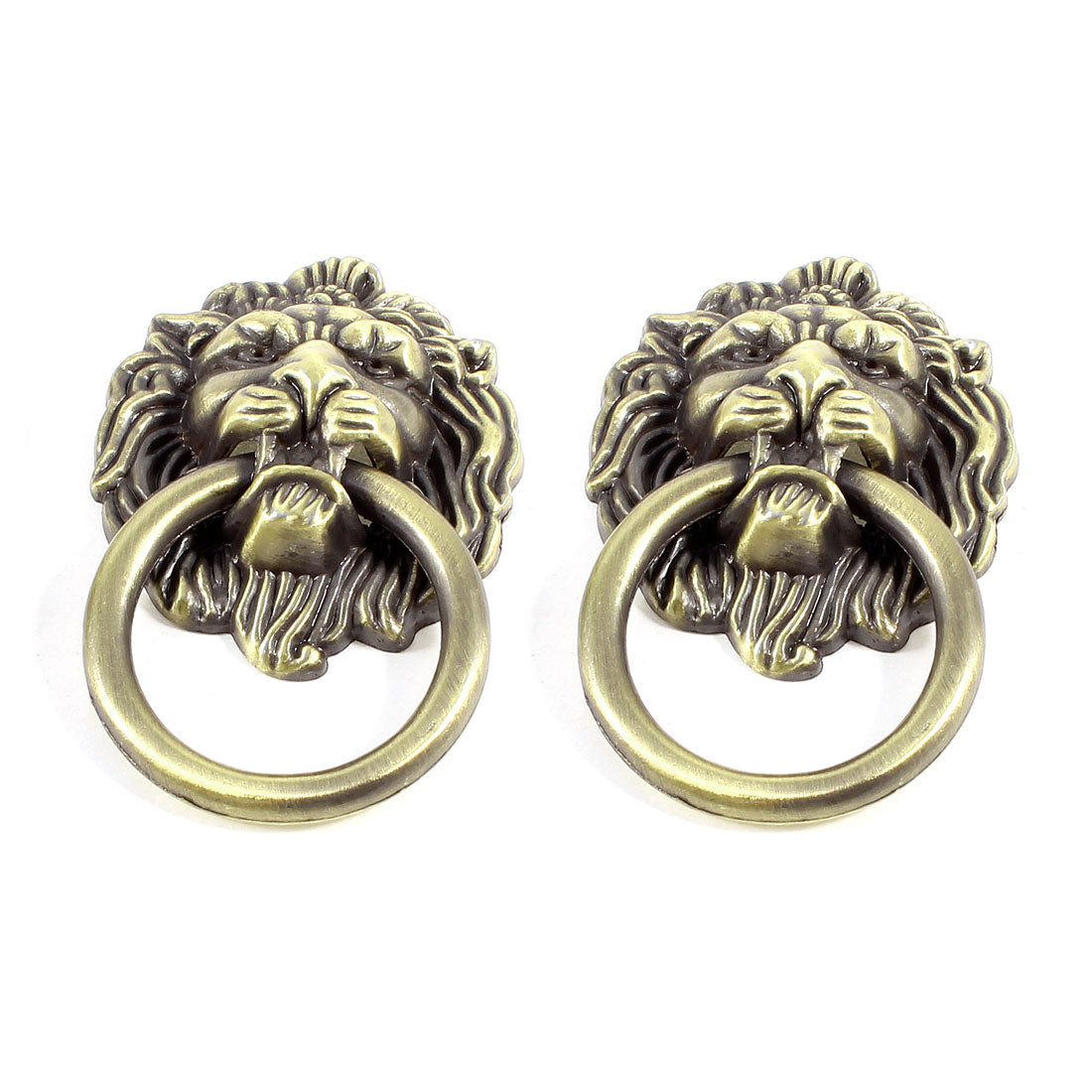 uxcell Uxcell Bronze Tone Metal Lion Head Design Drawer Cabinet Gate Door Pull Handle Knobs Pair