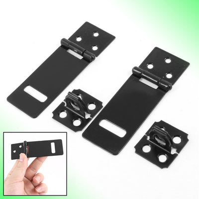 Harfington Uxcell Replacement Padlock Door Cabinet Mate Black 3.5" Metal Hasp Staple 2 Set