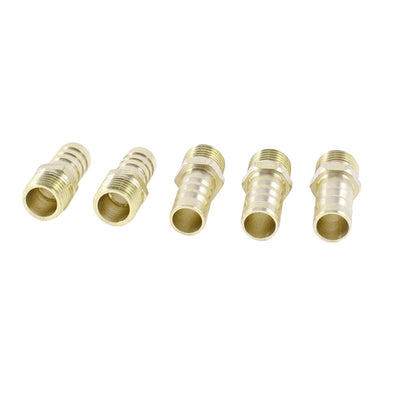 Harfington Uxcell 5 Pcs Brass 10mm Air Gas Pipe Hose Barb 1/4"PT Male Thread Connector Fittings