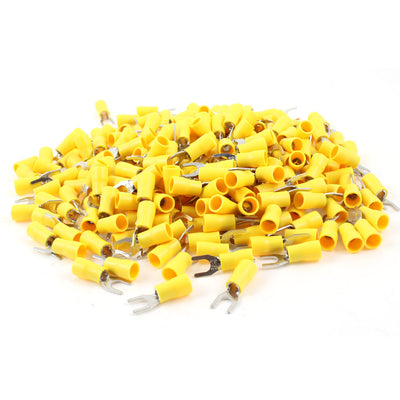 uxcell Uxcell 500Pcs SV5.5-5 Pre Insulated Fork Terminal Yellow for AWG 12-10 Wire #10 Stud