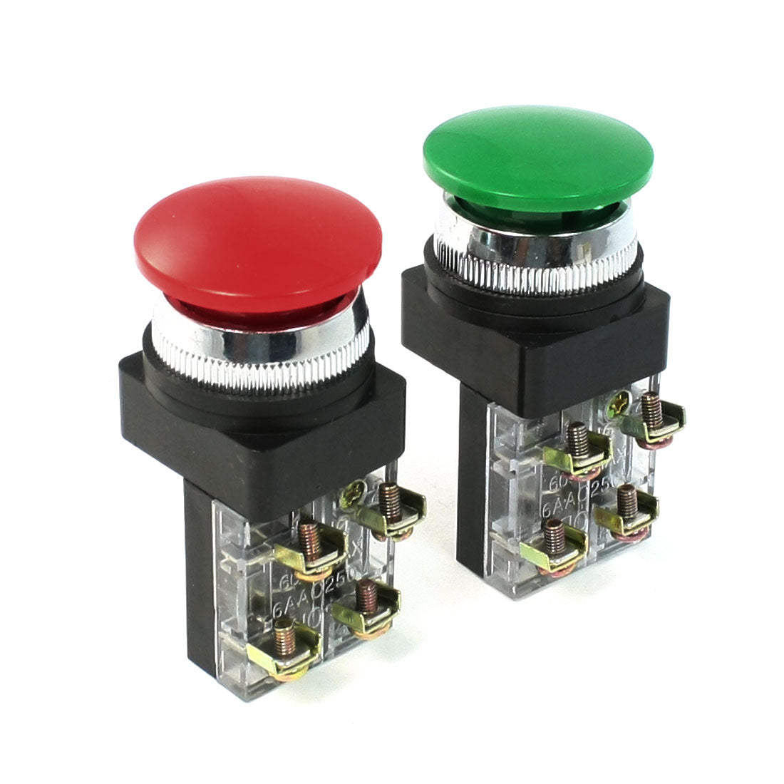 uxcell Uxcell Red Green AC 250V 6A DPST Momentary Green Mushroom Head Push Button Switch