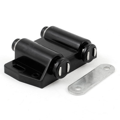 Harfington Uxcell Black Plastic Metal Double Magnetic Press Head Door Catch Latch 6.7cm Width