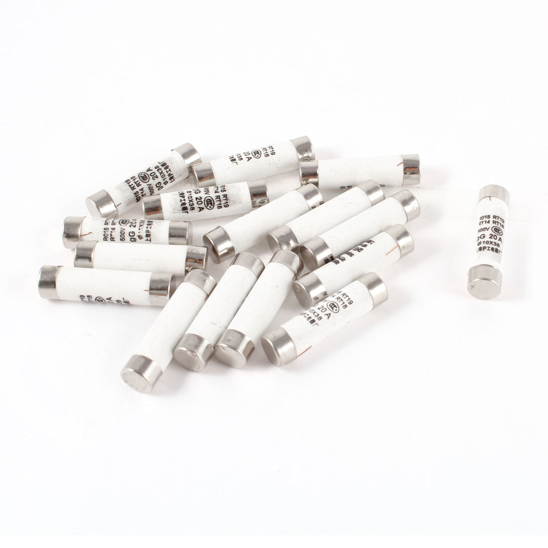 uxcell Uxcell 16 Pcs 500V 20A 10x38mm Cylindrical Ceramic Tube Fuses Link R015 RT14 RT18 RT19