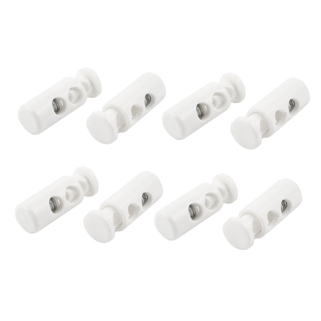 uxcell Uxcell 8 Pcs Plastic Dual Hole Cylinder Stoppers Cord Lock Cordlock White
