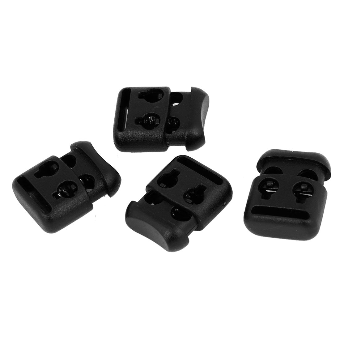 uxcell Uxcell 0.2" Dia Double Hole Plastic Clips Rope Cord Locks Ends Black 4 Pcs