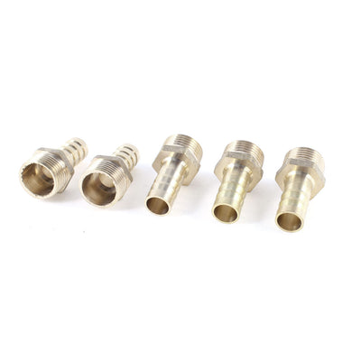 Harfington 5 Pcs 3/8"PT Male Thread to 10mm Hose Barb Brass Straight Coupling Fitting