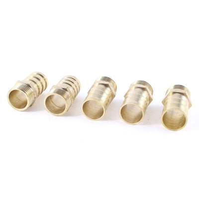 uxcell Uxcell 5 Pcs 1/2"PT Male Thread to 19mm Hose Barb Brass Straight Coupling Fitting 39mm Length