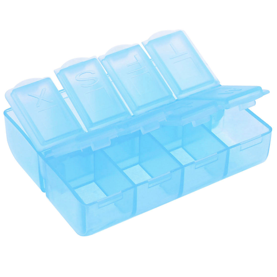 uxcell Uxcell Travel Plastic 8 Compartments Gadget Pill Organizer Box Blue 7.3cm x 5.8cm x 2cm