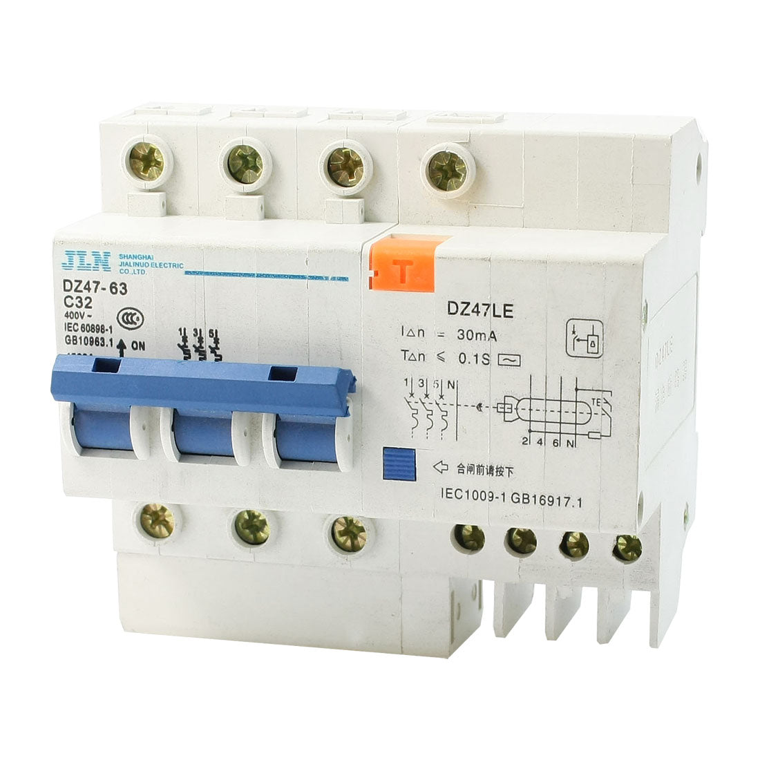 uxcell Uxcell 4500A Breaking Capacity DZ47-63 DZ47LE 3P Residual Current Circuit Breaker 32A