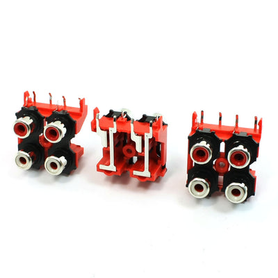 Harfington Uxcell 3 Pcs 4 RCA PCB Mount Female Outlet Jack Connector RCA Socket Black Red