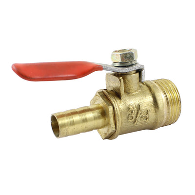 uxcell Uxcell 3/8" PT Male Thread to 10mm Hose Barb Red Lever Handle Brass Ball Valve