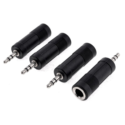 Harfington Uxcell 4 Pcs Black 3.5mm Stereo Male to 6.35mm Female Audio Jack Connector Adapter