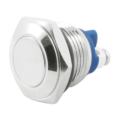 Harfington Uxcell 16mm Flush Mounted Momentary SPST Silver Tone Stainless Round Push Button Switch