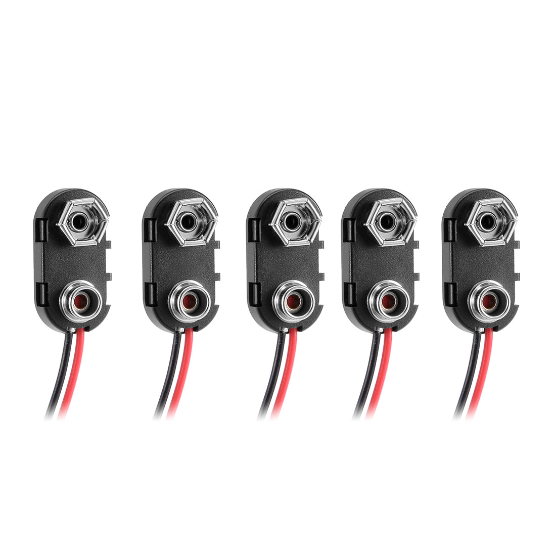 uxcell Uxcell Black Red Long Cable Connection 9V Battery Clips Connector Buckle 5 Pcs