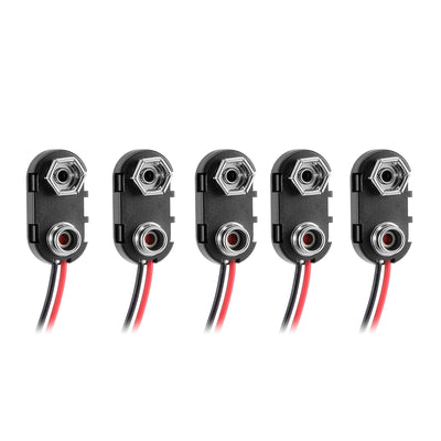 Harfington Uxcell Black Red Long Cable Connection 9V Battery Clips Connector Buckle 5 Pcs