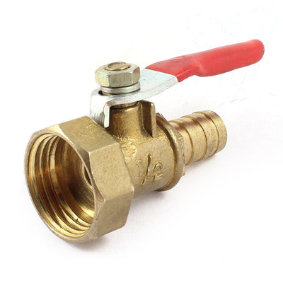uxcell Uxcell 1/2" PT Female Thread to 10mm Hose Tail Red Lever Handle Ball Valve