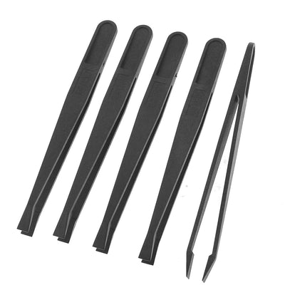 Harfington Uxcell 5 Pcs Manual Tool Black Plastic Flat Tip Anti-static Tweezers 12cm Long 93301