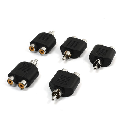 Harfington Uxcell 5PCS RCA Male Connector to 2 Female Security Camera Splitter Connector Adapter Black