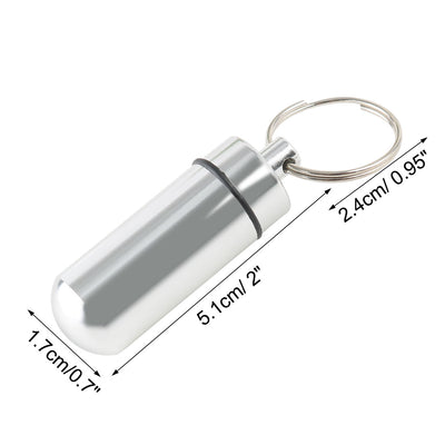 Harfington Uxcell Travel Silver Tone Aluminum Alloy Pill Box Case with Keyring