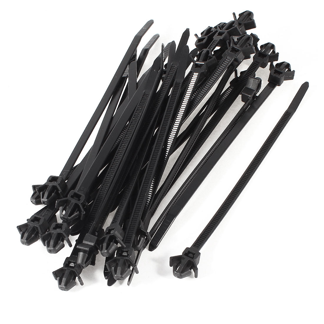 uxcell Uxcell 30 Pcs Black Nylon Toothed Auto Fixing Base Push Mount Cable Zip Tie 142mm Long