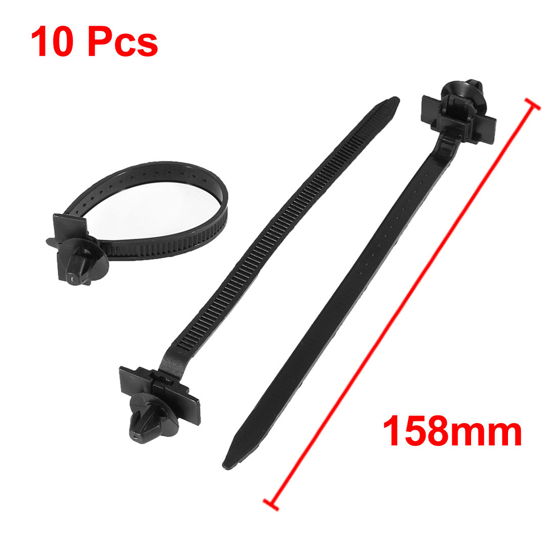 uxcell Uxcell 158mm Length Black Nylon Fixing Tape Clip Push Cable Tie Cord 10 Pcs