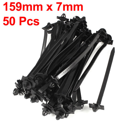 Harfington Uxcell 50Pcs 159mm Long Flexible Black Nylon Dome Push Mount Cable Tie Auto Parts