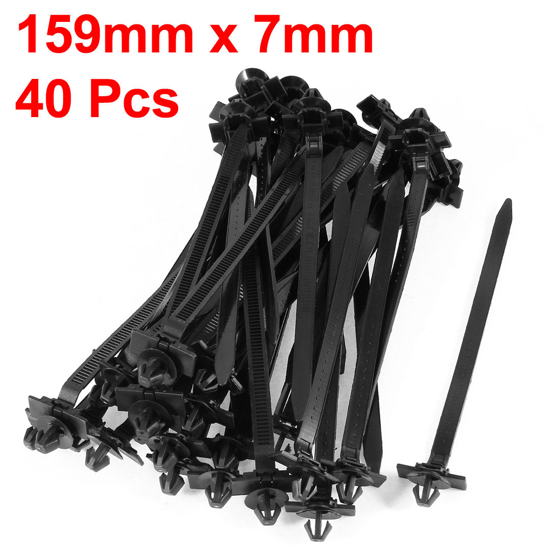 uxcell Uxcell 159mm x 7mm Black Nylon Rectangle Base Push Mount Cable Zip Tie 40 Pcs