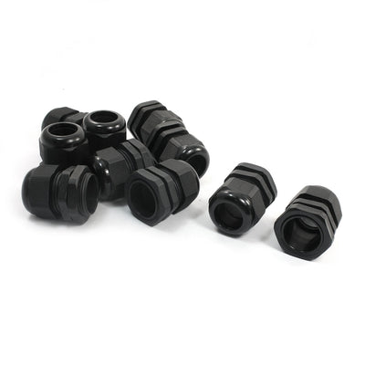 Harfington Uxcell 10 PCS PG25 30mm Thread Black Plastic Waterproof Cable Gland Joints 16-21mm