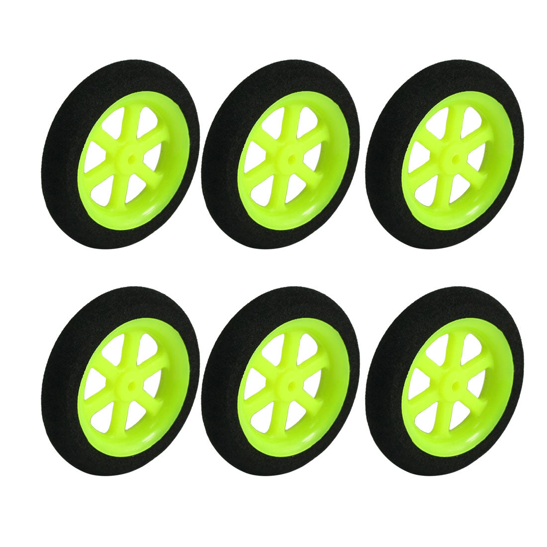 uxcell Uxcell 6pcs Electric RC Aircraft Airplane Sponge Wheel Tire D36mm H8mm Black Lime