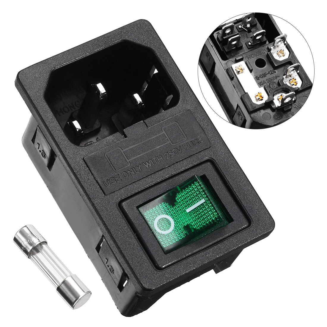 Uxcell Green Rocker Switch Fuse Holer IEC320 C14 4P DPST Male Power ...