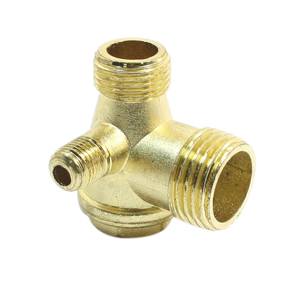 Harfington Uxcell Replacement Part 10mm 16mm 21mm 3 Outlets Male Thread Connect Air Pump Compressor Check Valve Gold Tone