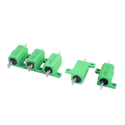 Harfington Uxcell 5 Pcs Green 10W 0.1 Ohm Chassis Mounted Aluminum Shell Clad Resistors