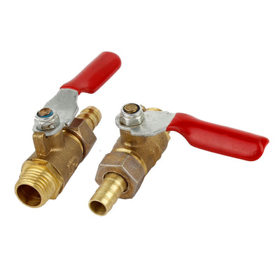 uxcell Uxcell Red Handle Straight Way 13mm 1/4PT Male Threaded to 6mm x 8mm Hose Tail Barb Coupler Gas Ball Valve