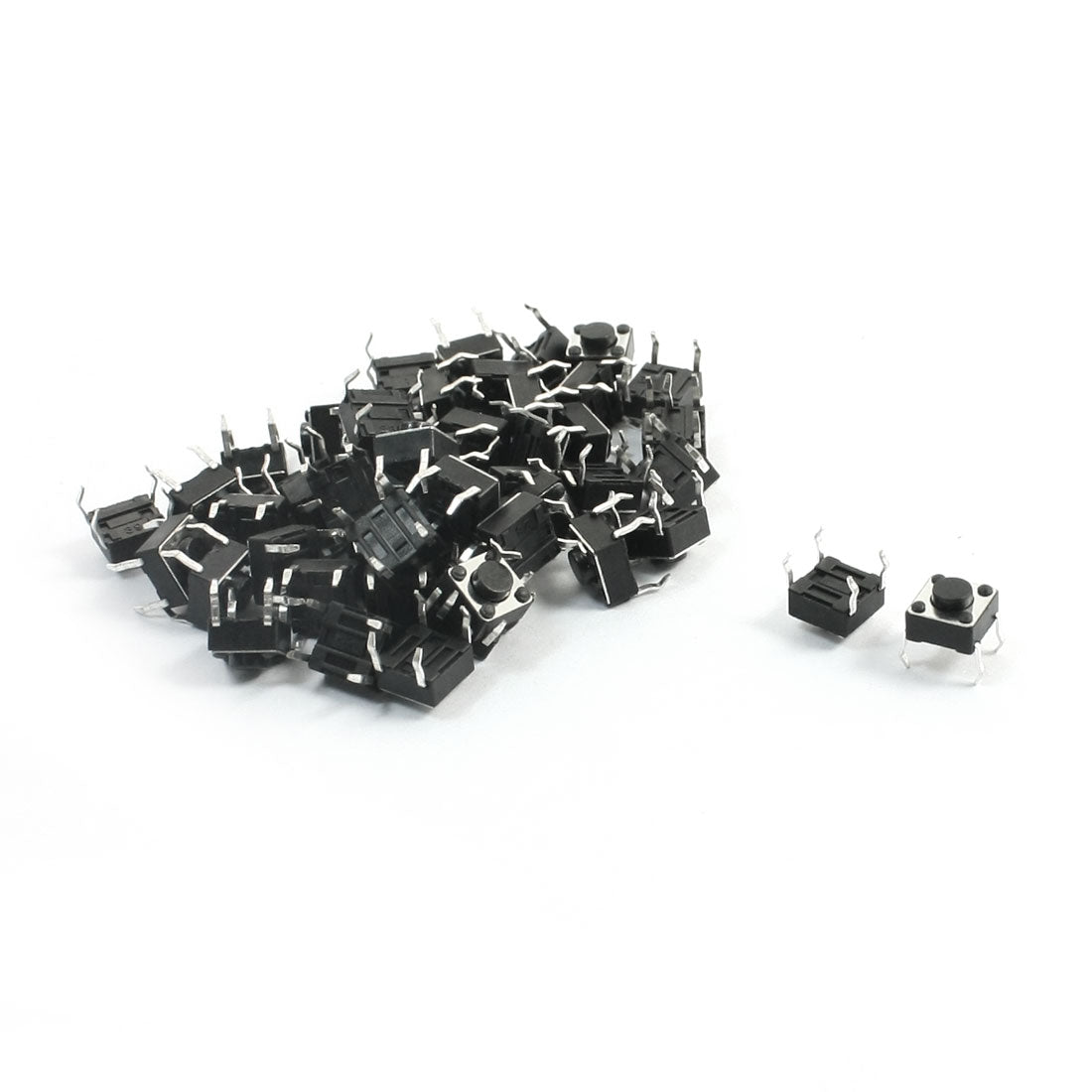 uxcell Uxcell 50PCS 3.5mm Button Dia 6mmx6mmx4.3mm Panel PCB Mount 4 Terminal Momentary Black Tact Switch