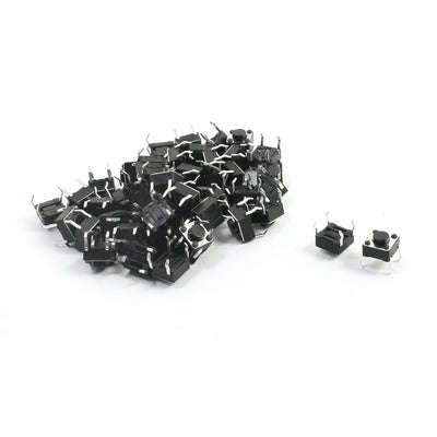 Harfington Uxcell 50PCS 3.5mm Button Dia 6mmx6mmx4.3mm Panel PCB Mount 4 Terminal Momentary Black Tact Switch