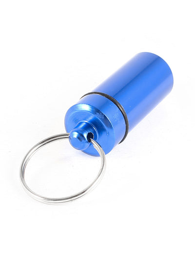 Harfington Uxcell Travel Waterproof Aluminium Key Chain Pill Holder Box Case Bottle Container Blue