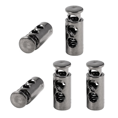 Harfington Uxcell 5pcs Black Plastic 4.5mm Dia Double Hole Cylinder Spring Cord Lock Stopper Adjuster