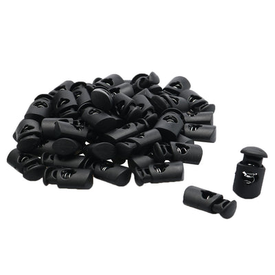 Harfington Uxcell Black Plastic Single Hole 6mm Dia Cylindrical Shape Spring Loaded Clamps Clip Clothes Rope Cord Locks Stopper Toggles 50pcs