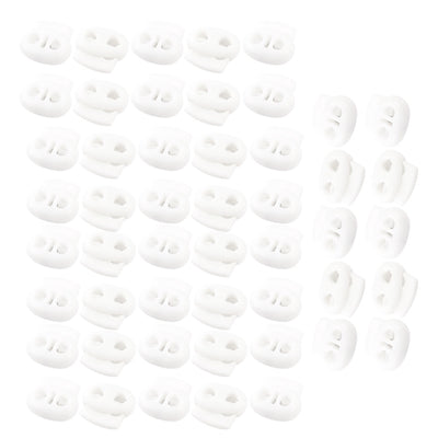 Harfington Uxcell White Plastic 4.7mm Dia Double Holes Spring Loaded Clamps Clip Drawstring Rope Cord Lock Stoppers Toggles Fastener 50pcs