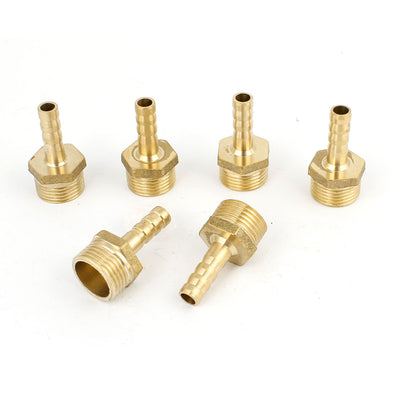 Harfington Uxcell 6pcs Gold Tone 3/8PT Male Thread x 6mm Hose Barb Straight Coupler Fitting