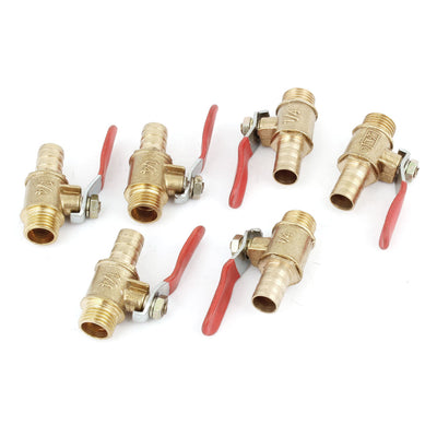 uxcell Uxcell 6pcs Gold Tone Brass Ball Valve 10mm Hose Barb x 1/4PT Male Thread Connection Plumbing Fitting Pipe