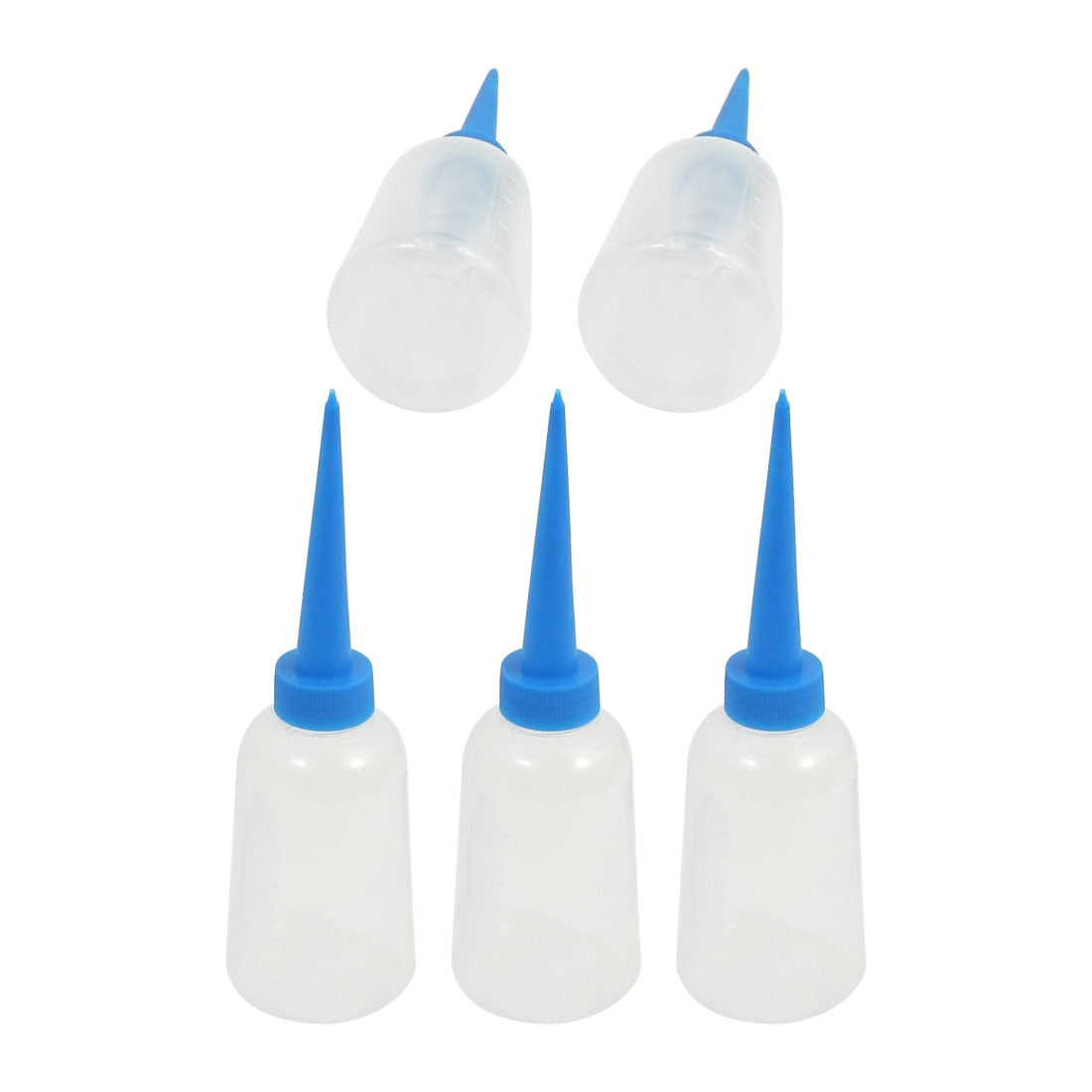uxcell Uxcell Laboratory Blue Straight Pointy Nozzle Clear Plastic Oil Liquid Measuring Bottles Container 5pcs 100cc