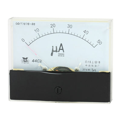 Harfington Uxcell Rectangle Measurement Tool Analog Panel Ammeter Gauge DC 0 - 50uA Measuring Range 44C2