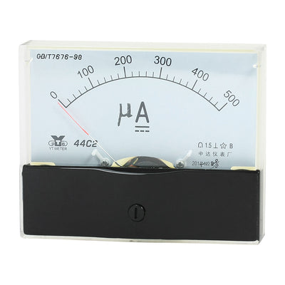 Harfington Uxcell Rectangle Measurement Tool Analog Panel Ammeter Gauge DC 0 - 500uA Measuring Range 44C2