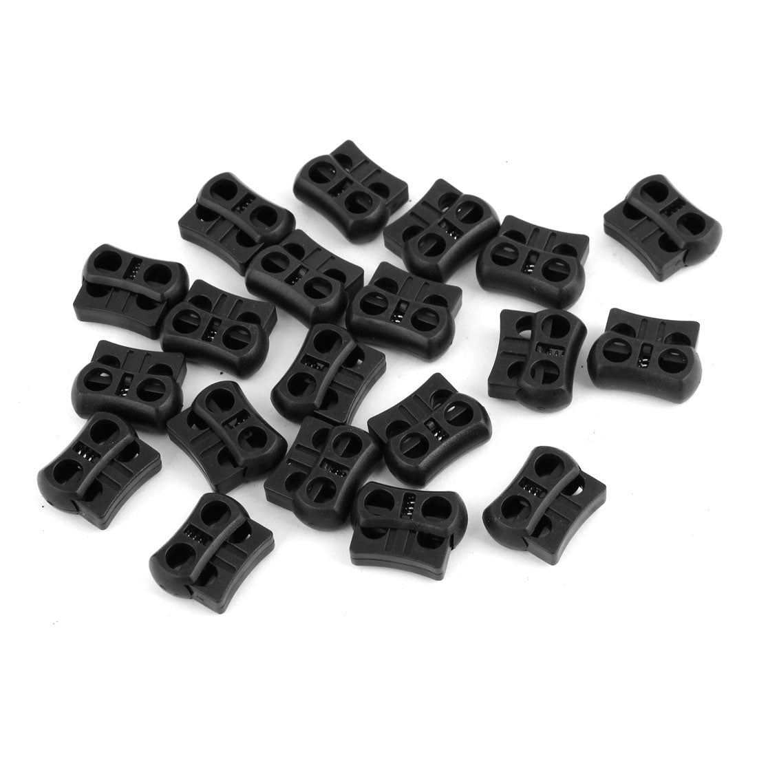 uxcell Uxcell Plastic 5mm Dia Dual Hole Spring Cord Locks Ends Stoppers Black 20 Pcs